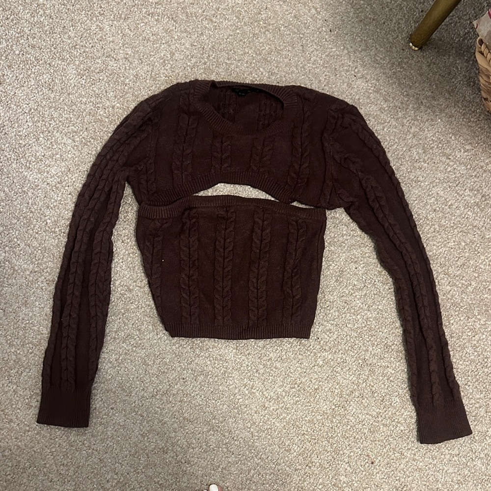 Brown Cable Knit Sweater